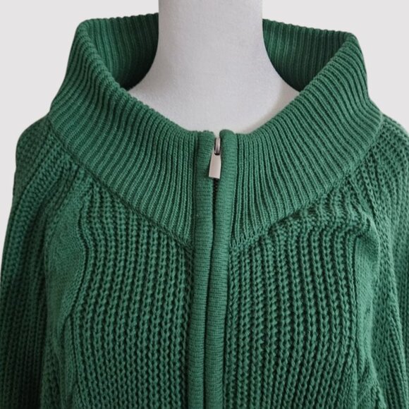 WOMAN WITHIN Emerald Green Zip Front Cable Cardigan Sweater Plus Size 2X 26W 28W - Picture 2 of 9